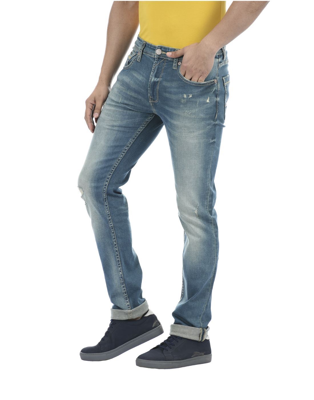 Pepe Jeans Men Casual Wear Sky Blue Solid Jeans